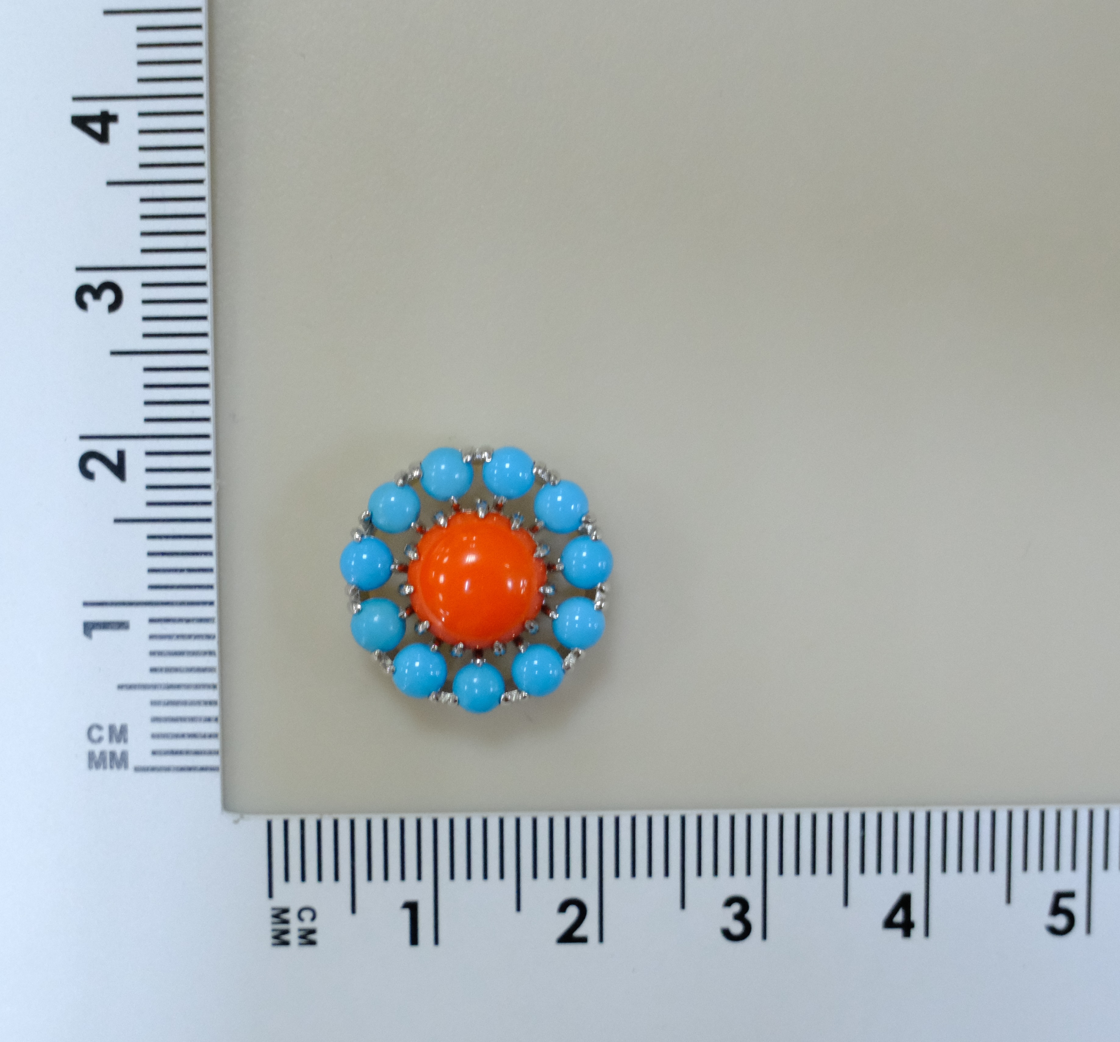 Серебряная подвеска с кораллом и бирюзой